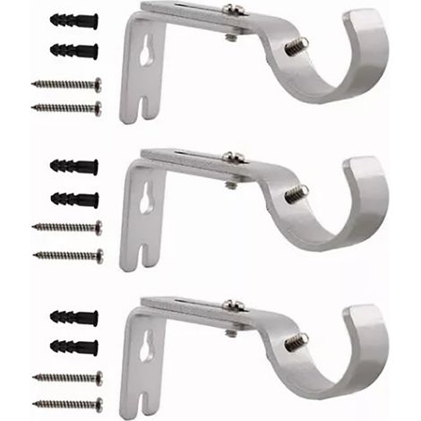 Set aus 3 verstellbaren, wandmontierten Gardinenstangenhalterungen, modernes und schlichtes Design, aus silberfarbenem Eisen (1/5)