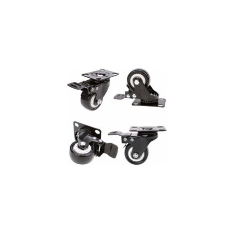 4 ruote piroettanti con freno, gomma da 50 mm, ruote per mobili, portata 400 kg, nere - Crezuo