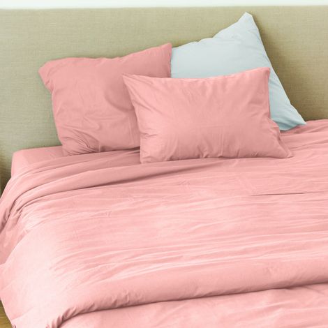Drap plat en coton lavé Cap Ferret Rose 240x290 cm (1/2)