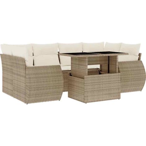 Set Divani da Giardino 7 pz con Cuscini Beige in Polyrattan vidaXL (1/5)