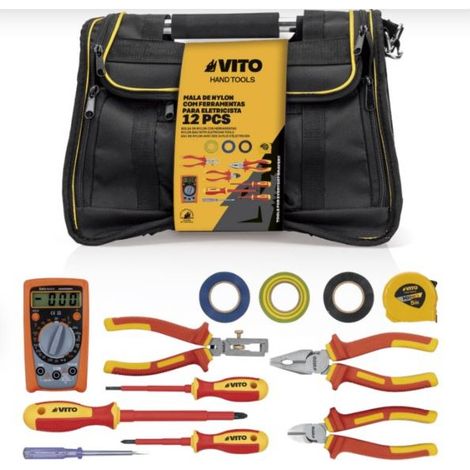 Sacoche à outils électricien 12 outils – Nylon haute résistance – Poignée acier renforcée – Mallette 40 x 30 x 25 cm – Vito Pro-Power (1/5)