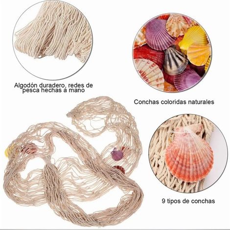 Dekoratives mediterranes Fischernetz, dicker Draht, Muschelnetz-Hintergrund für Wanddekoration. (1/5)