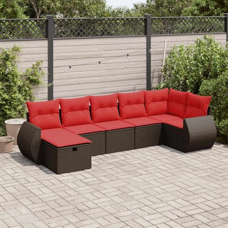 7-tlg. Garten-Sofagarnitur mit Kissen Braun Poly Rattan vidaXL (1/5)