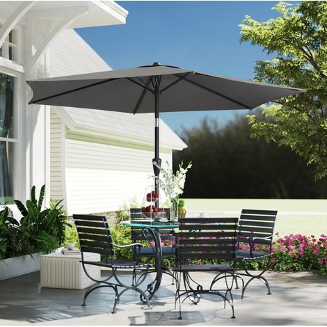 Parasol de balcon inclinable Ø270 cm avec manivelle, protection UV50+, structure métallique, gris foncé (1/5)