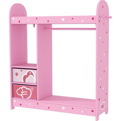 Kids Clos Rail, Kids Wardrobe with Mirror, Shelves, Fabric Storage and Hooks for Bedroom, Nursery, Pink (1/5)