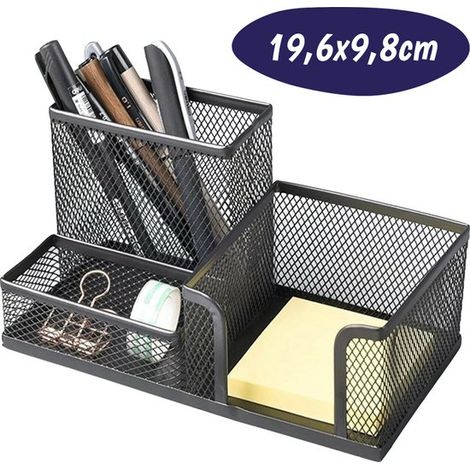 Boîte de rangement multifonctionnelle en fer forgé, simple et de grande capacité, idéale pour les étudiants, les bureaux et les espaces de travail. Comprend un porte-stylos à quatre compartiments. (1/5)