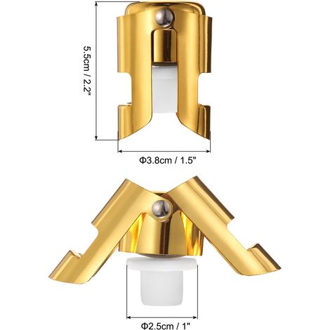 Set di 4 tappi per champagne in acciaio inox - Tappo in sughero - Antigoccia - Antibolle - Per spumante - Oro (1/4)