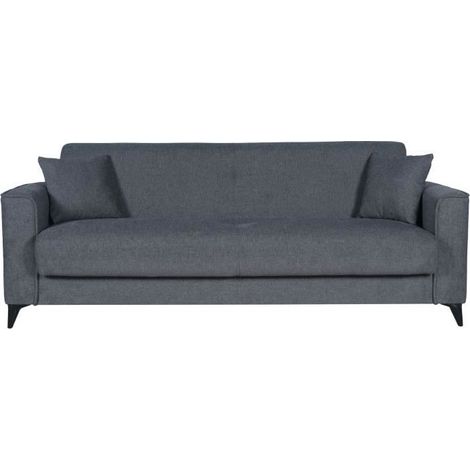 Canapé convertible 3 places - BERGAMO - Tissu gris foncé - 2 coussins - coffre de rangement - 230 x 85 x 89 cm (1/5)
