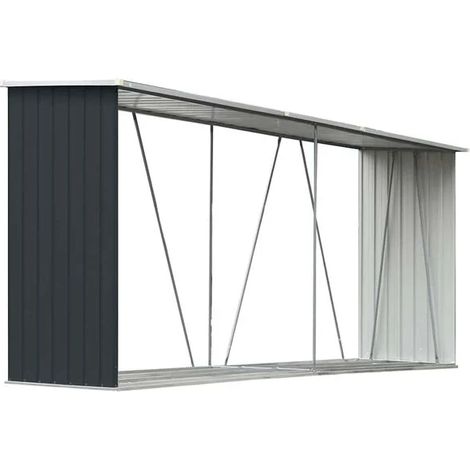 Abri de stockage en acier galvanisé et bois, dimensions : 330 x 84 x 152 cm, couleur anthracite. (1/5)
