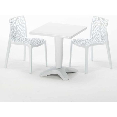 Weiß Quadratisch Tisch und 2 Stühle Farbiges Polypropylen-Innenmastenset Grand Soleil Gruvyer Patio - Weiß
