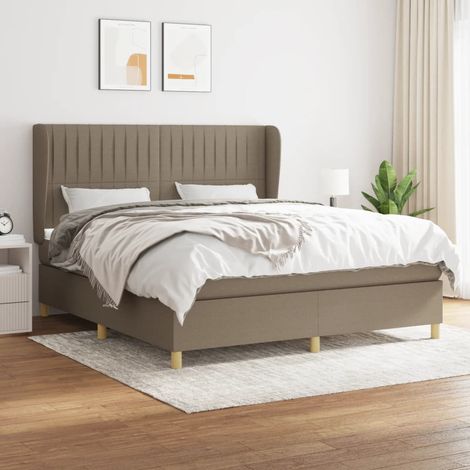 Sommier à lattes de lit avec matelas Taupe 160x200 cm Tissu (1/5)