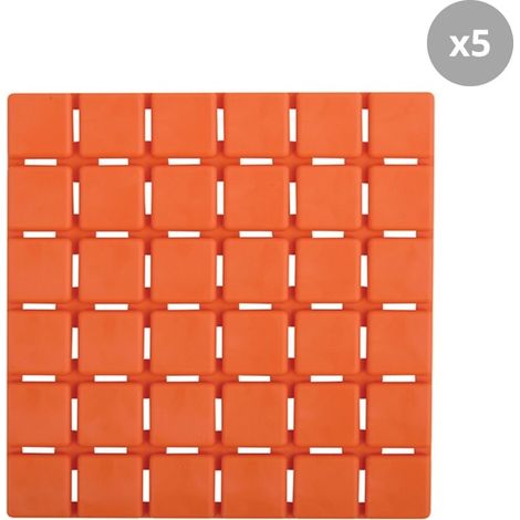 Lot de 5 Tapis antidérapants de douche ou baignoire Caoutchouc QUADRO 13x13cm Orange MSV (1/5)