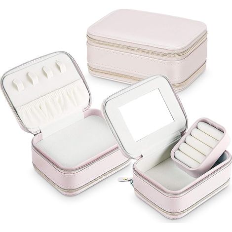 Joyero – caja de joyería de viaje, pequeña caja de joyería con espejo para anillos, pendientes, aretes y pulseras – 1 unidad (1/5)