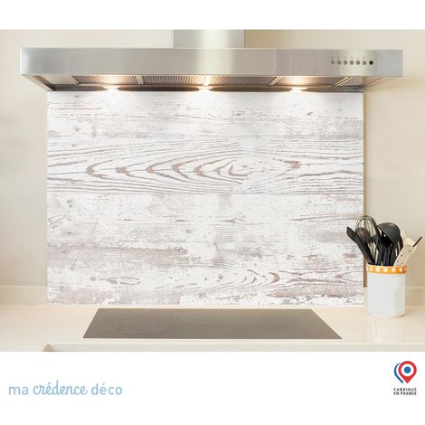 Fond de hotte : Bois brut blanc - Verre trempé - 60 cm - 45 cm (1/5)