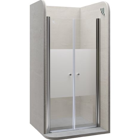 Moments of Glass Mampara de ducha LIMA  96-100 cm altura: 185 cm con puerta doble abatible 6mm Vidrio parcialmente satinado de seguridad - DTMF