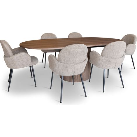 Ensemble table ovale extensible et 6 fauteuils en tweed (1/5)