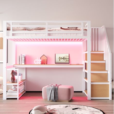 Letto a soppalco 90x200 con scrivania e ripiani DESVIAE (1/5)