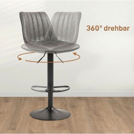 Lot de 2 tabourets de bar réglables en microfibre gris foncé avec repose-pieds, design rétro (1/5)