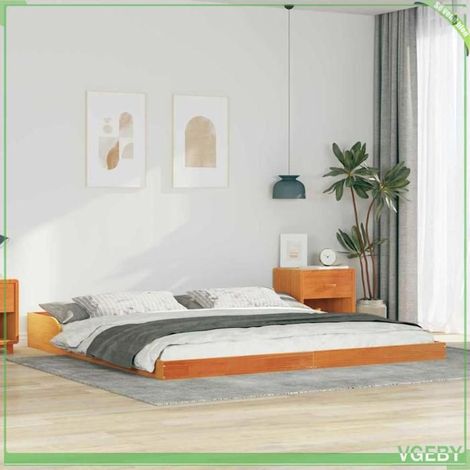 Cadre de lit - ABI - 180 x 210 cm - Pin massif - Brun cire - 2 places (1/5)