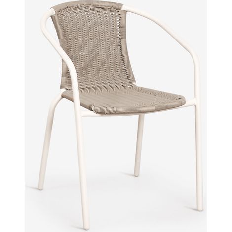 SKLUM 2er-Set stapelbare Gartenstühle mit Armlehnen aus Stahl und synthetischem Rattan Kalymana Gardenia Weiß - Mokkabraun
