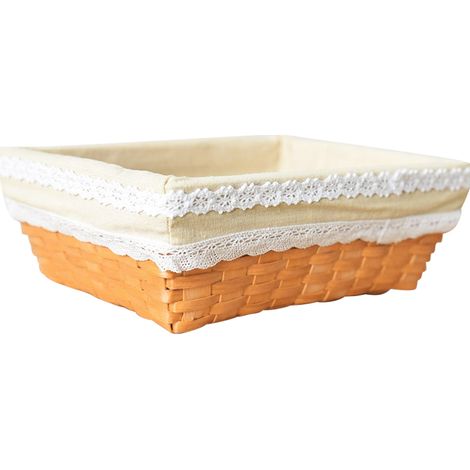 Soavoa Panier de Rangement en Osier et Tissu, Boîte de Stockage Rectangulaire pour Bureau, Cosmétiques et Snacks, Style Naturel (1/4)