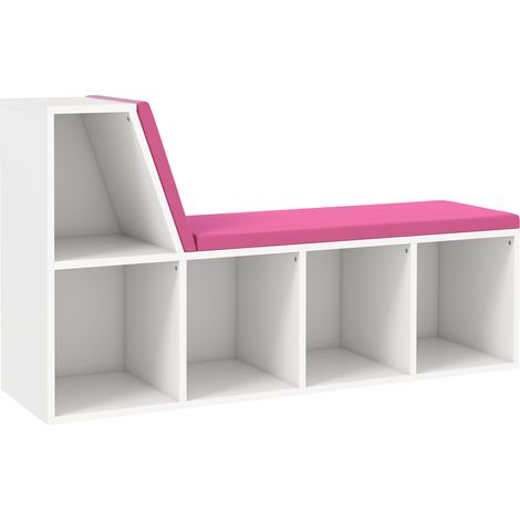 Bibliothèque enfant avec coin lecture 5 casiers BEIJA rose et blanc (1/5)