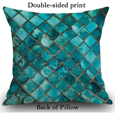 Housse de coussin carrée en lin avec impression recto-verso pour meubles d'extérieur, couleur bleu turquoise, pour la maison, bureau, canapé, voiture, jardin, 45 x 45 cm (1/5)