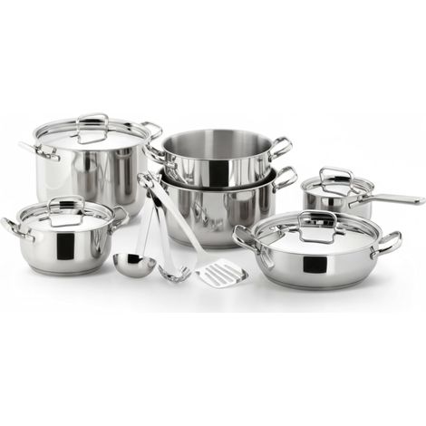 Batterie de Cuisine en Acier Inox 18/10, Casseroles Induction, Gaz et Four, 13 Pièces, Fond Plus, Set avec 3 Faitouts, 2 Marmites, 1 Casserole, 4 Couvercles et 3 Ustensiles (1/5)