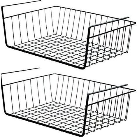Panier De Rangement Sous Étagère - Grille Métallique Robuste - Pour Cuisine Armoire Bureau Salle De Bain - 2 Pièces (1/5)