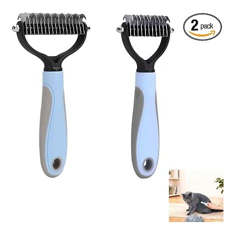 Dog Brush Cat Brush for Dogs and Cats, Long and Short Hair – with Stainless Steel Blades 9/17 Teeth and 6/11 Teeth, Pet Knot Comb (1/5)