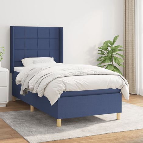 Lit Adulte Sommier et Matelas,Lit à sommier tapissier avec matelas Bleu 100x200 cm Tissu -BVN57009 (1/5)