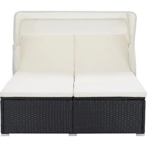 Maison Exclusive - Lettino Prendisole a 2 Posti con Cuscino in Polyrattan Nero