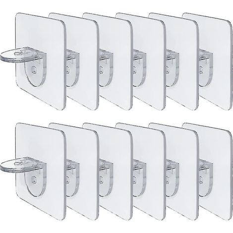 Lot de 12 supports d'étagère autocollants pour étagère, armoire, étagère en verre, support de rangement (1/4)