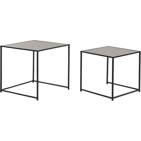 Set de 2 tables d'appoints en fer coloris noir et MDF coloris marron (1/4)