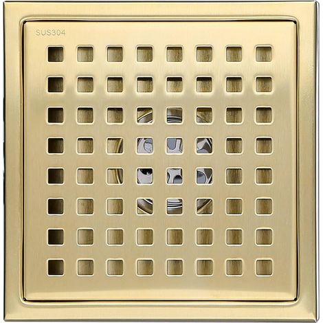 Cyslmuk – Caniveau de douche carré 15x15cm en acier inoxydable brossé – Drain de douche avec noyau anti-odeur en laiton – Installation facile