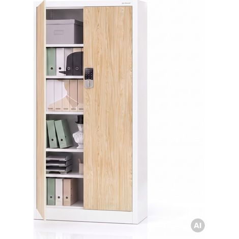 Armoire de bureau métallique avec serrure à code blanc, chêne sonoma, 900x1850x400 mm: DANIEL Eco Design
