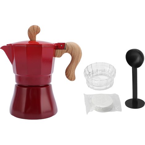 Cafetière italienne 150 ml, Pot à valve unique avec cuillère distributrice, filtre en papier, 3 tasses, rouge dégradé (1/5)