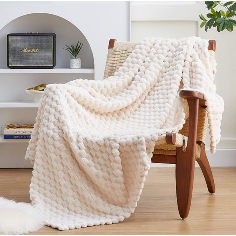 Couverture polaire 120 x 200 cm, jeté de canapé, couverture de lit, légère, douce et moelleuse pour toutes les saisons, blanc cassé (1/5)
