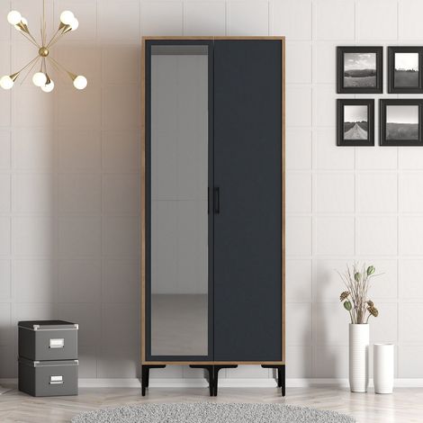 Kleiderschrank Kumsal RS Walnuss Anthrazit Melamin 80x47,5x201,4