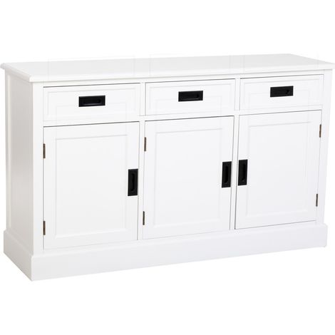 Aparador de Madera blanco con 3 puertas y 3 cajones 135x40x80.5h cm (1/5)