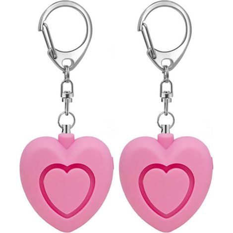 Alarma de seguridad personal con luz LED, llavero en forma de corazón, esencial para viajes al aire libre, 125 dB, rosa, paquete de 2 (1/5)