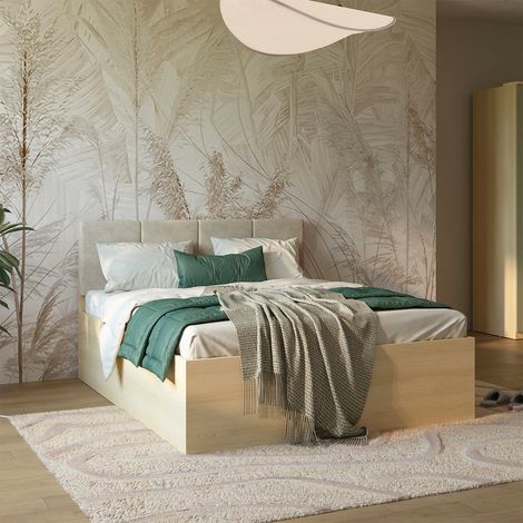 Lit coffre 160x200 sommier inclus Téana Bois et Beige (1/5)