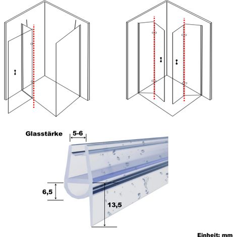 2er Set Duschdichtung 200 cm Dichtung zwischen Glas und Glas für Drehfalttür Scharniertür Glasstärke 5 mm 6 mm (1/5)