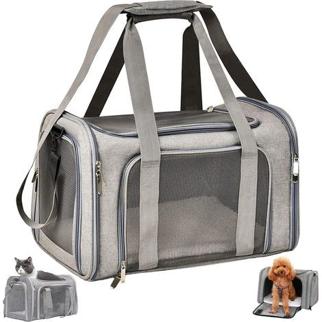 Sac de transport souple pour animaux de compagnie, sac de transport pliable et respirant pour chats et chiens, sac de transport pour chats avec bandoulière réglable (gris, M) (1/5)