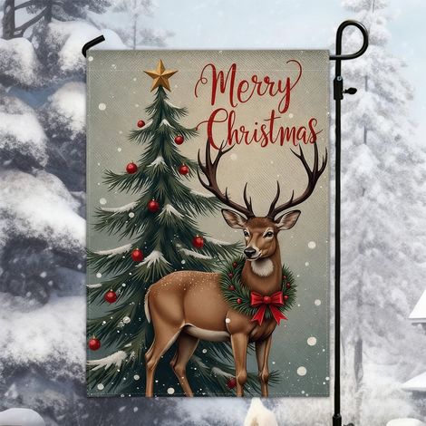 Drape De Jardin De Noël - Double Face - 30 X 45 Cm - Décoration Extérieure Pour Clôture Et Porche - Lot De 1 (1/5)