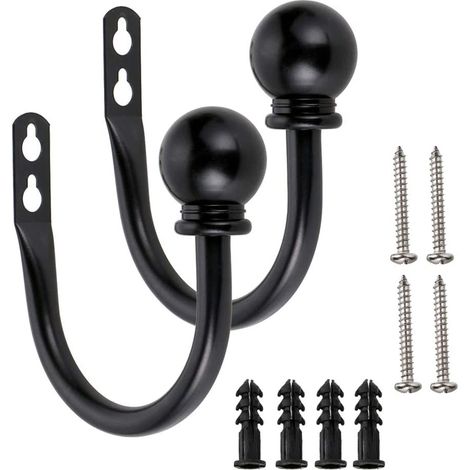 Embrasses de rideaux rondes, crochets décoratifs muraux pour rideaux, crochets à embouts sphériques pour rideaux, lot de 2, crochet en U en nickel brossé (1/4)