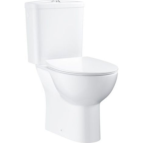 Grohe – Ensemble WC à poser complet sans bride – Cuvette Rimless en porcelaine vitrifiée – Abattant ultra-fin SoftClose – Sortie horizontale – Volume de chasse 3/6L