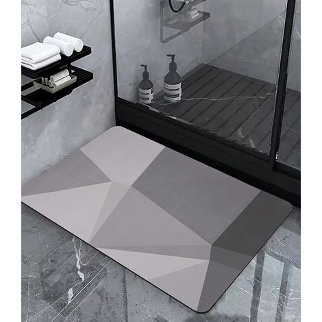 Non-slip Bath Mat, Absorbent Diatomite Bath Mat, Microfiber Bathroom Mat, Quick Non-slip Mat, Soft Drying Shower Mat, Grey (1/4)