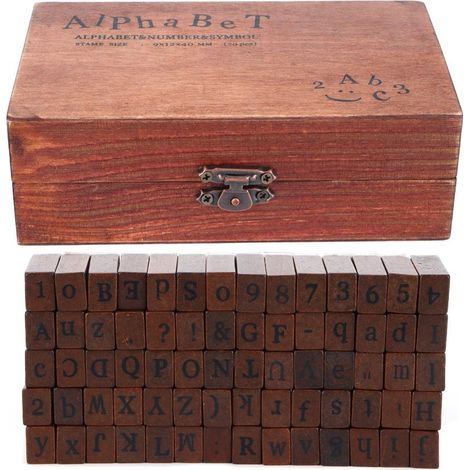 Juego de 70 sellos de madera vintage (letras y números) para scrapbooking y manualidades. (1/5)