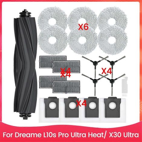 Accessoires pour Dreame L10s Pro Ultra Heat/ X30 Ultra : Brosse latérale principale, filtre HEPA, chiffon de nettoyage, sac à poussière